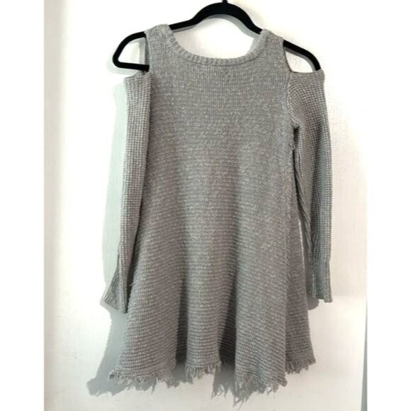 Kaisely Gray Cold-Shoulder Knit Sweater Tunic XS With Frayed Hem - Picture 10 of 11